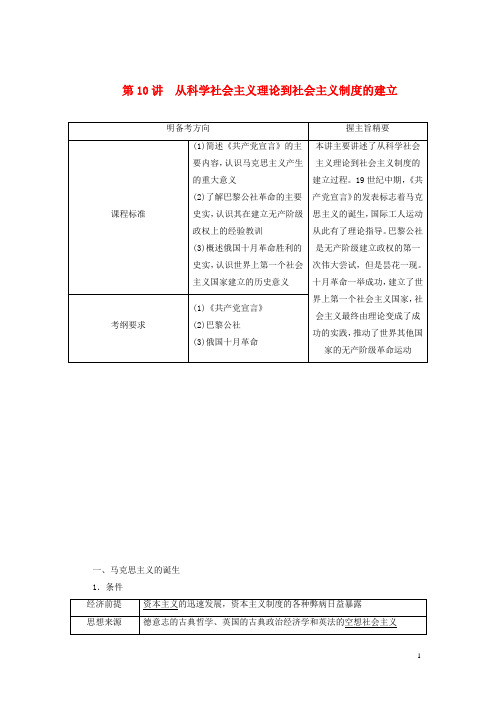 高考历史一轮复习 第10讲从科学社会主义理论到社会主义制度的建立学案 新人教版