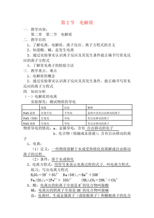 高中化学：2.2《电解质》教案(鲁科版必修1)