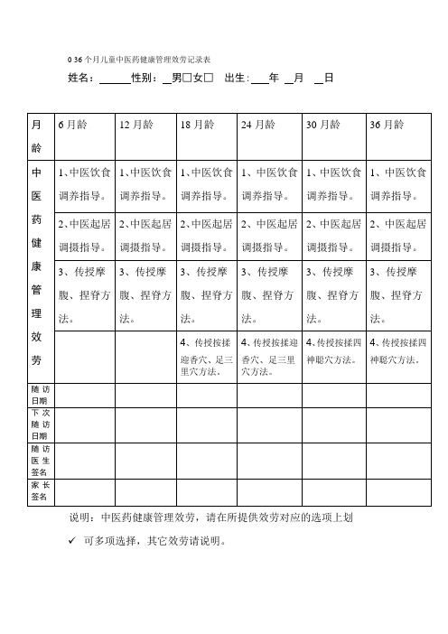 0-36个月儿童中医药健康管理服务记录表