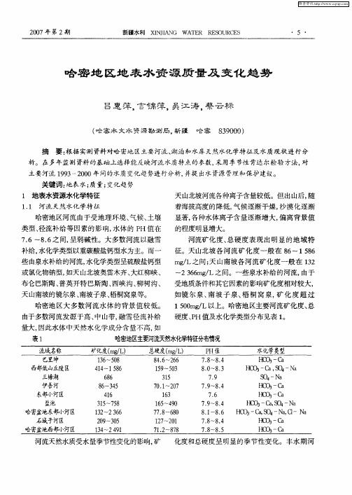 哈密地区地表水资源质量及变化趋势