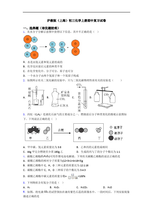 沪教版(上海)初三初三化学上册期中复习试卷