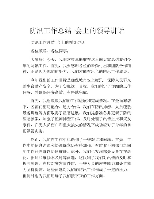 防汛工作总结 会上的领导讲话