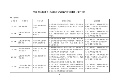 2011 年全国建设行业科技成果推广项目目录(第二批)