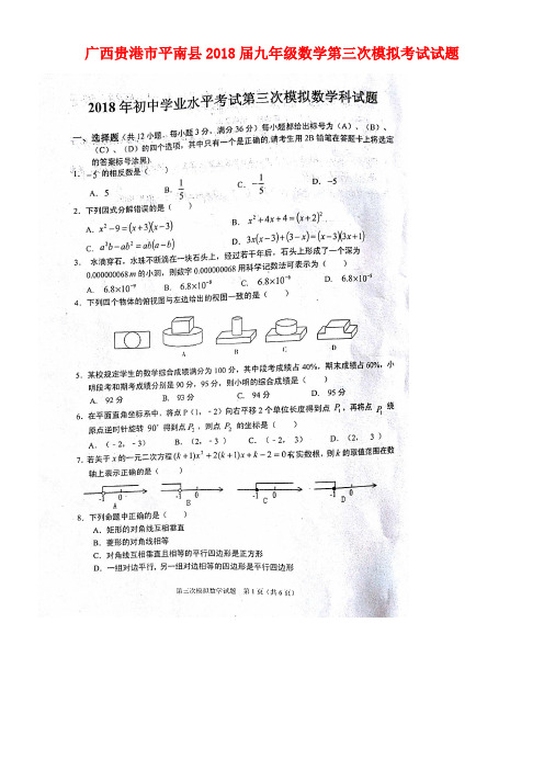 广西贵港市平南县2018届九年级数学第三次模拟考试试题(扫描版)