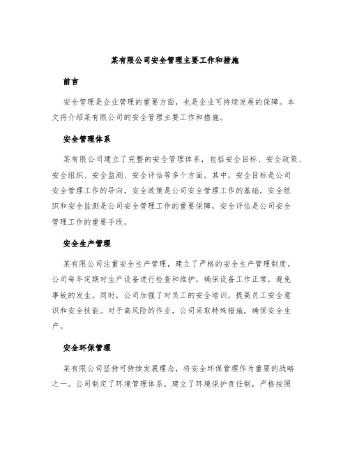 某有限公司安全管理主要工作和措施