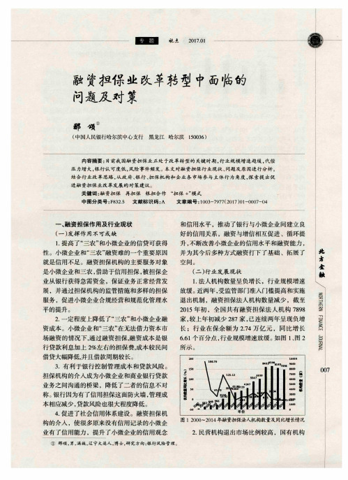 融资担保业改革转型中面临的问题及对策