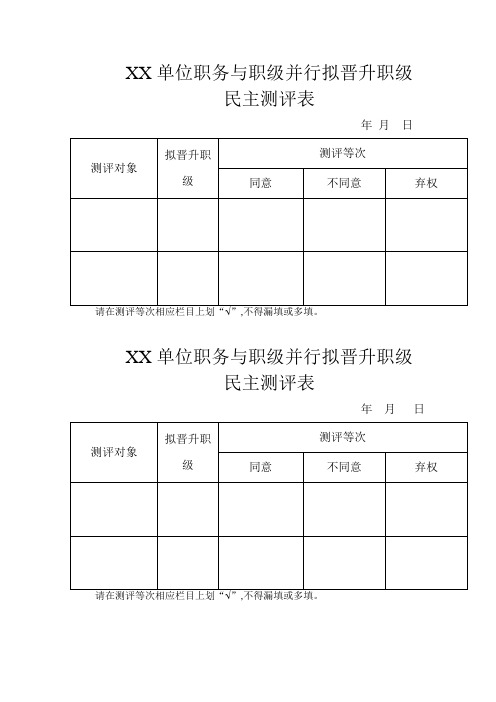 公务员职务与职级并行民主测评表格