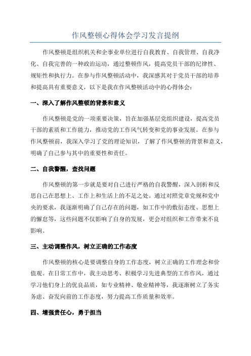 作风整顿心得体会学习发言提纲