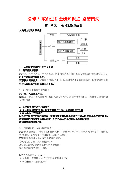 必修2 政治生活全册知识点 总结归纳