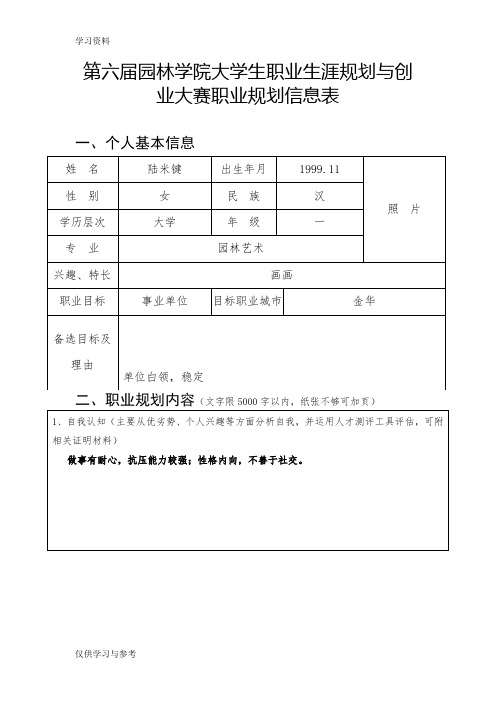 职业生涯规划与创业大赛职业规划信息(A类)知识分享