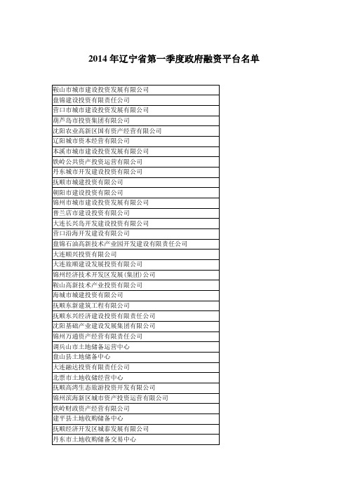 2014年辽宁省第一季度政府融资平台名单