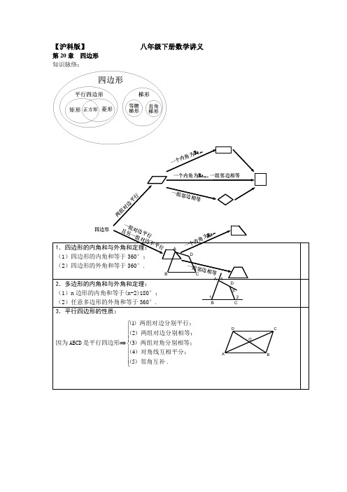 沪科版数学讲义 第20章  四边形