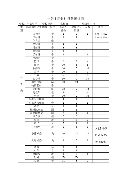 中学体育器材设备统计表