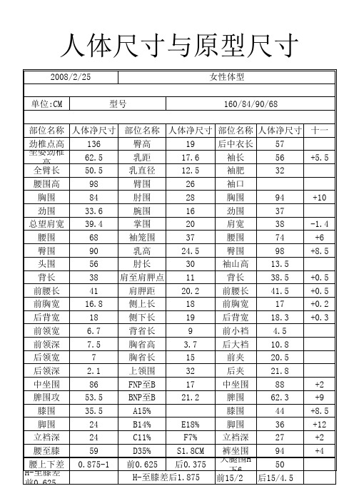 人体尺寸与原型尺寸