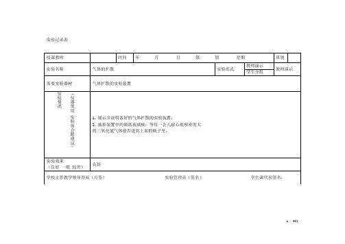 九年级物理实验记录表