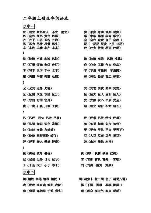 二年级语文上册生字组词