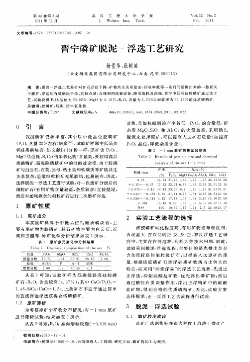 晋宁磷矿脱泥-浮选工艺研究