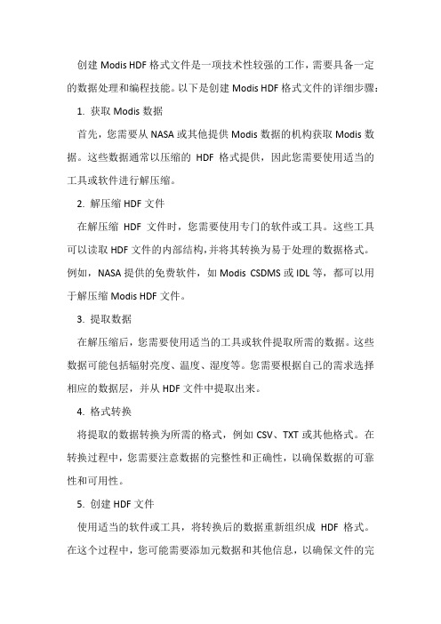 modis hdf格式文件的创建方法