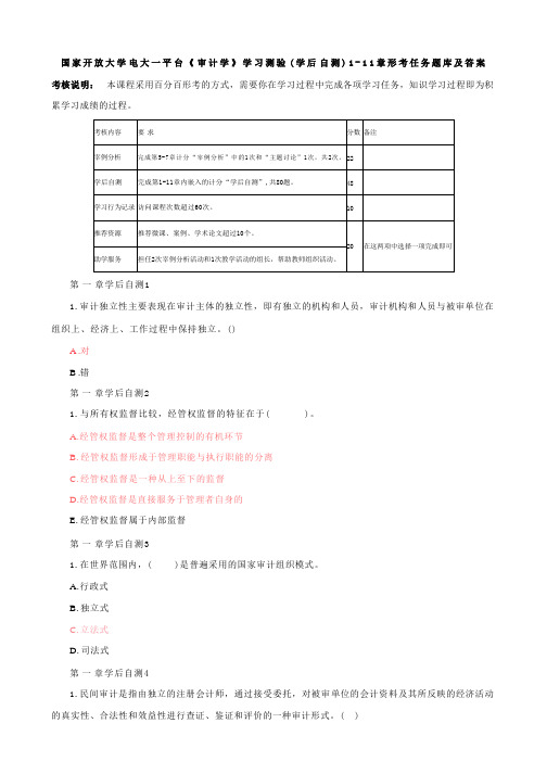 国家开放大学电大一网一平台《审计学》学习测验(学后自测)1-11章形考任务题库及答案