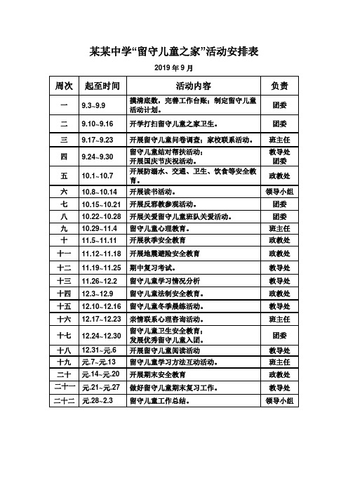 留守儿童之家工作计划