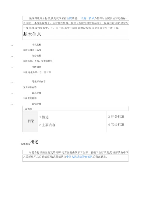 医院等级划分标准