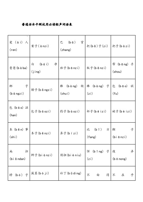 普通话水平测试用必读轻声词语表