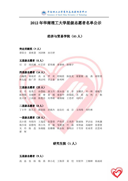 2012年华南理工星级志愿者名单