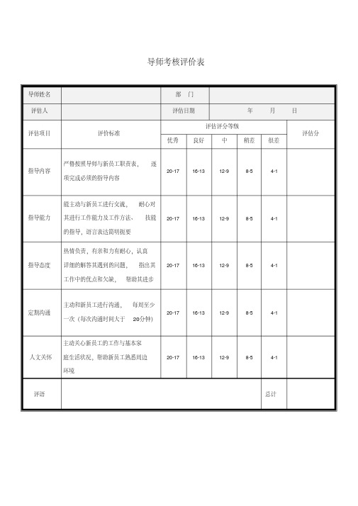 导师考核评价表