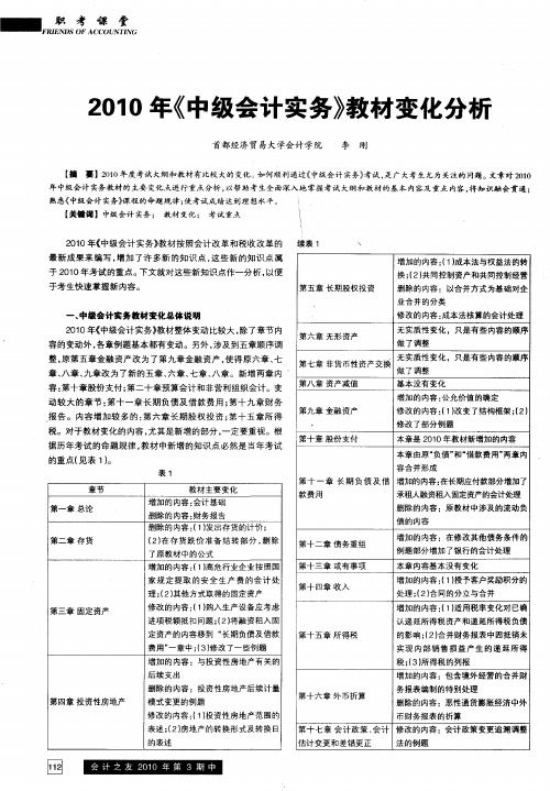 2010年《中级会计实务》教材变化分析