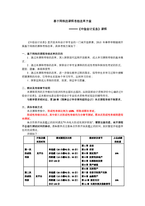 基于网络的课程考核改革方案【模板】