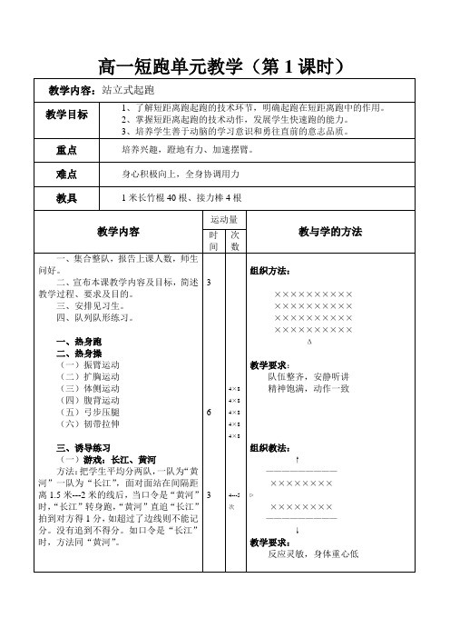 高中短跑教学授课教案 2