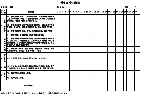 铣床设备点检记录表