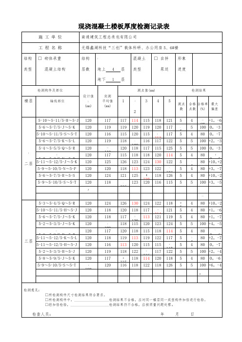 现浇混凝土楼板厚度检测记录表(12.15)