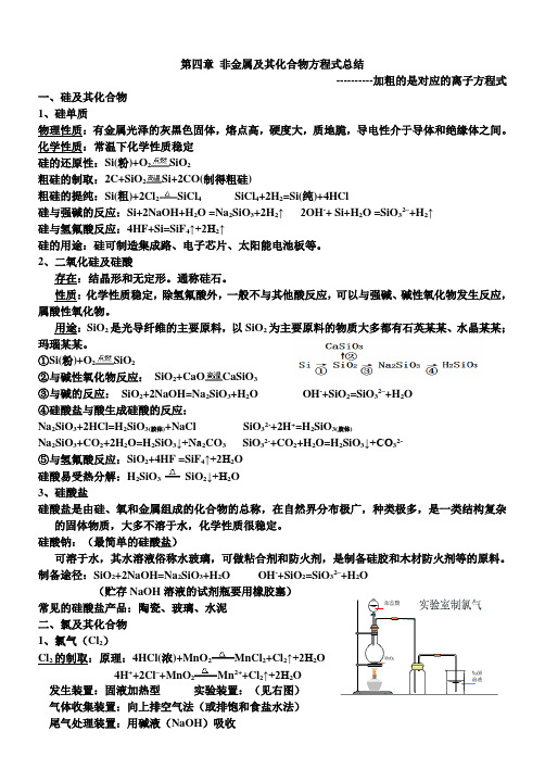 化学第四章非金属及其化合物化学方程式总结