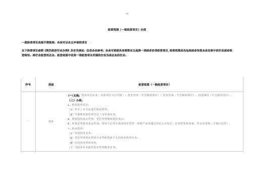 经营范围(一般经营项目)分类