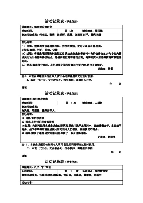 研究性学习活动记录表