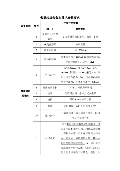 餐厨垃圾收集车技术参数要求