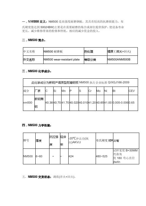 NM500主要特性