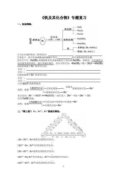 金属铁,铁的氧化物,铁的氢氧化物专题复习,专题训练