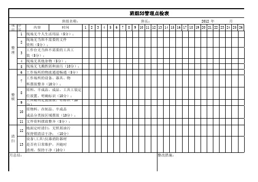 班组5S管理点检表