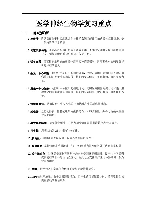 医学神经生物学复习重点