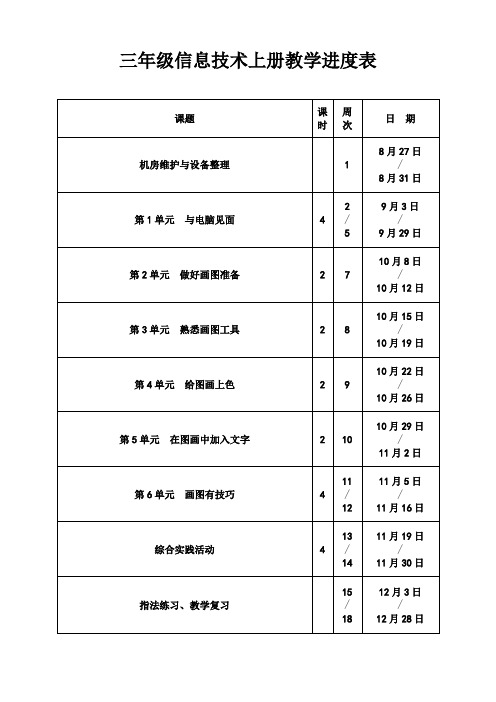 三年级信息技术(上册)教案(电子工业出版社)