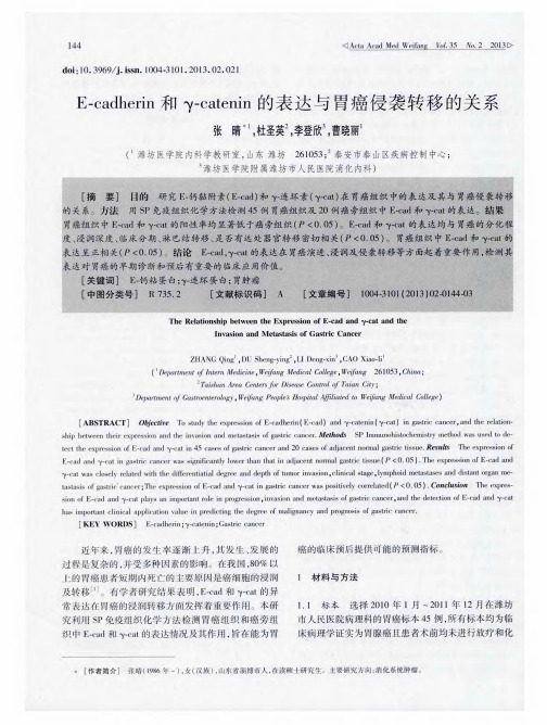 E—cadherin和γ-catenin的表达与胃癌侵袭转移的关系