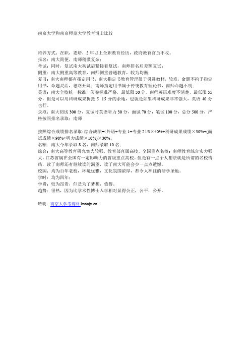 南京大学和南京师范大学教育博士比较