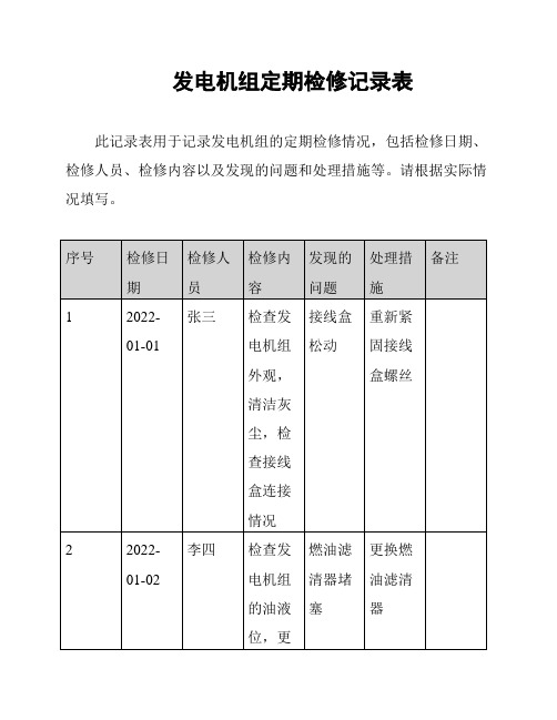 发电机组定期检修记录表