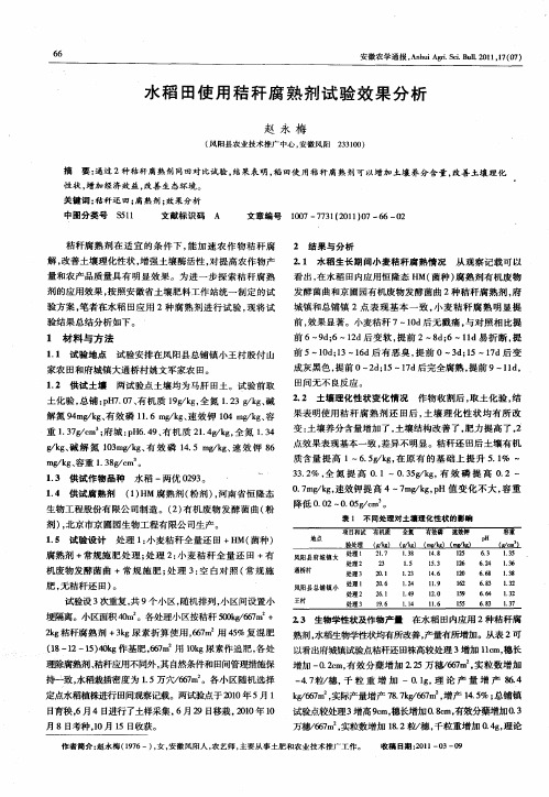 水稻田使用秸秆腐熟剂试验效果分析