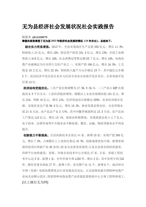 无为县经济社会发展状况调研类主题实践