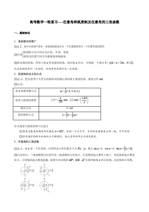 高考数学一轮复习---任意角和弧度制及任意角的三角函数