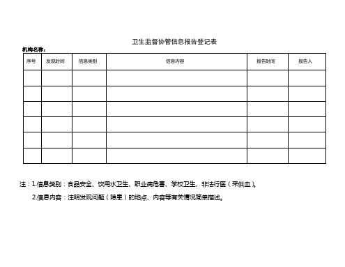 卫生监督协管相关表格