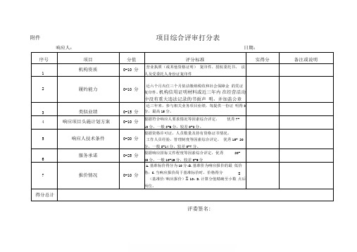 项目综合评审打分表